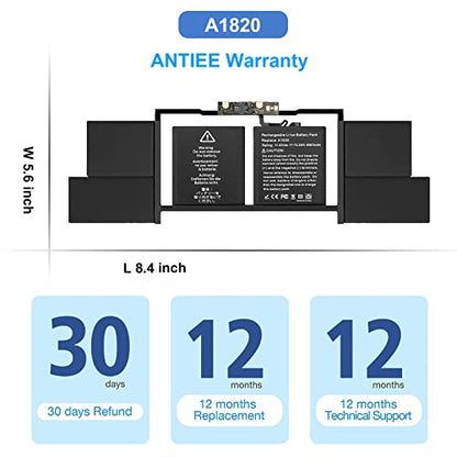ANTIEE A1707 Battery Replacement, A1820 Battery for MacBook Pro 15" (Late 2016, Mid 2017) Touch Bar EMC 3072 EMC 3162 MLH32 MLH42 MLW72 MLW82 MPTR2 MPTT2 MLH52 MLW92 MPTU2 MPTV2 MPTW2 MPTX2 - size: 14*3.15*0.28inch A1820
