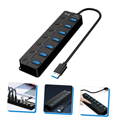 MERRYHAPY Multiple USB Ports Hub for Laptop USB Splitter 7 Ports High-Speed USB 3.0 Led Indicator Backup Power Easy to Use