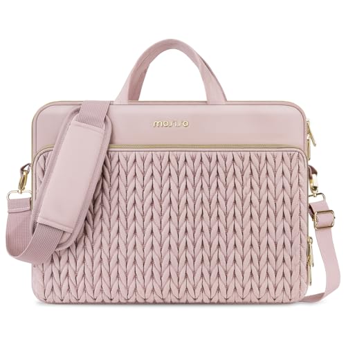 MOSISO 13.3 inch Laptop Shoulder Bag for Women, 13-14 inch Computer Bags | Compatible with MacBook Neo 13/Air 13.6/13/Pro 13/14,HP Dell Lenovo, Wheat Ear Quilted Laptop Bag with Handle&Pocket, Pink - color: Pink, size: 13.3 inch