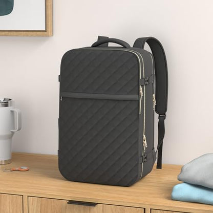Large Travel Backpack Women, Flight Approved Carry On Backpack, Water Resistant Anti-Theft Casual Daypack School Bag Fit 17 Inch Laptop with USB Charging Port, Black - color: Black, size: 17.3 inch