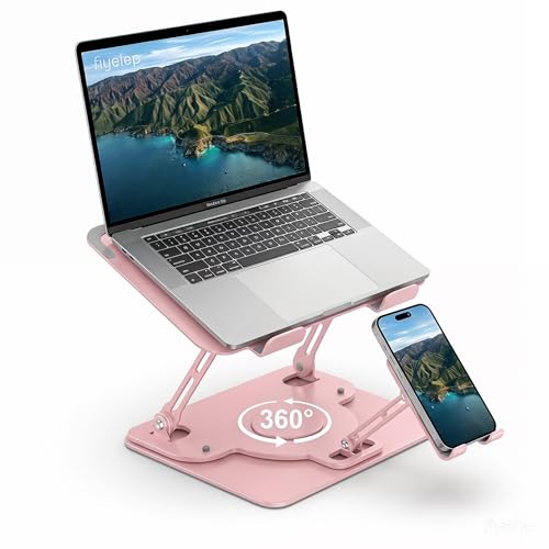 Laptop Stand for Desk,Adjustable Computer Stand with 360° Rotating Base,2-in-1 Laptop Stands with Phone Holder,Ergonomic Laptop Riser for Collaborative Work,fits for All 10-16" Laptops (Pink) - color: Pink