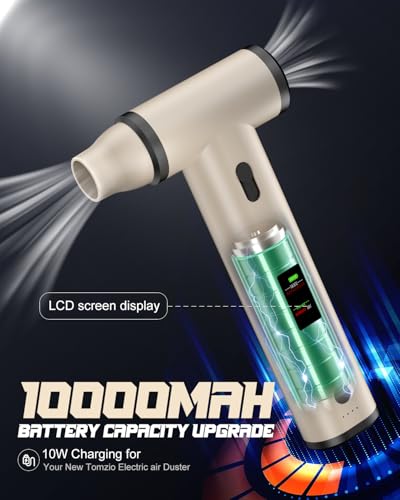 Electric air Duster with Fast Charger (5V/2A),185000 RPM High Rechargeable Brushless Motor Durable Blower, 10000mAh Aluminum Alloy Compressed Air Duster with LCD Screen for PC,Car,Outdoor