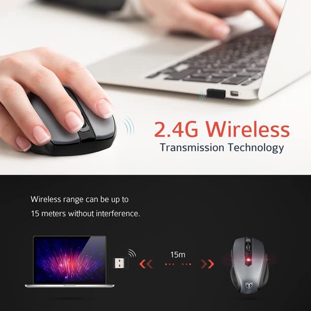Happy Fit 2.4G Wireless Mouse Portable Mobile Optical Mouse with USB Receiver, 5 Adjustable DPI Levels, 6 Buttons for Notebook, PC, Laptop, Computer, MacBook - Black - New (Single)