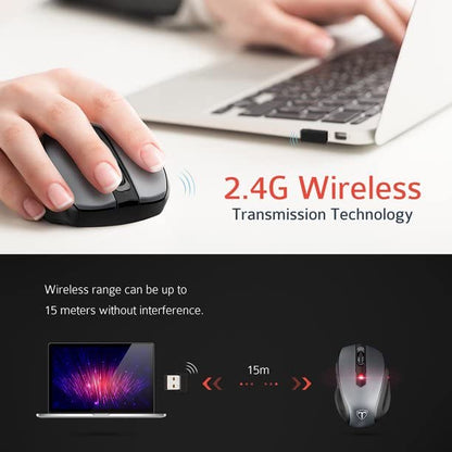 Happy Fit 2.4G Wireless Mouse Portable Mobile Optical Mouse with USB Receiver, 5 Adjustable DPI Levels, 6 Buttons for Notebook, PC, Laptop, Computer, MacBook - Black - New (Single)