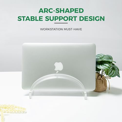 Acrylic Vertical Laptop Stand for Desk, Clear Vertical Laptop Holder & Space-Saving Workspace Organizer, Desktop Notebook Dock Compatible with MacBook Air/Pro, HP, Dell, Surface