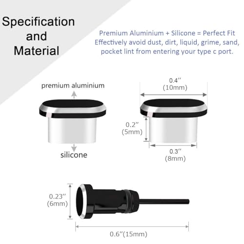 USB C Dust Plugs Charging Port Cover Caps, 2 PCS (Black) | Cable Protectors Included, Compatible with iPhone 17 16 15 Pro Max - color: Black