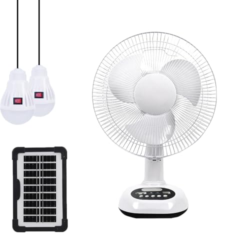 14400mAh Rechargeable Solar Powered Fan, AC DC Portable Camping PowerBank Fan ,12 Inch Oscillating Tabletop Fan with Led Night Light for Home Office Outdoor Camping Tent Traving