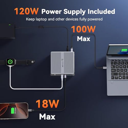 TobenONE 18-in-1 DisplayLink Docking Station 4 Monitor with 4 HDMI | Quad/Triple 4K@60Hz Dock, 120W Power Adapter, 18W Phone Fast Charge, for Windows & MacBook, Ideal for Tech Professionals