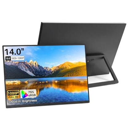 cjc 14" Portable Monitor,FHD 1080P Ultra Slim Gaming External Display Monitor with Built-in Kickstand,75% sRGB,USB-C/HDMI Plug and Play, Second Screen for Laptop, PC, PS5, Mac, Xbox,Switch - size: 14" 60Hz