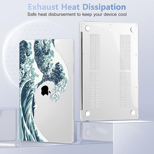 May Chen Compatible with New MacBook Air 13 inch Case 2021, 2020 2019 2018 Release Model: M1 A2337 A2179 A1932, Plastic Hard Shell Case Cover for Mabook Air 13 inch with Retina Dispaly, Great Wave - color: Great Wave
