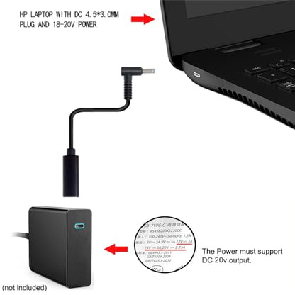 JSER Type C USB-C Female Input to DC 4.5x3.0mm Power PD DC 20V 65W Charge Cable fit Compatible for Laptop 18-20V (4.5x3.0mm) - style: DC 4.5*3.0mm