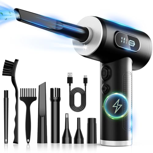 FRESMOL Compressed Air Duster, Rechargeable Cordless Electric Air Blower | 3-Gear Adjustable, 100000RPM, Smart LED Display, LED Light, Keyboard, PC, Car, Home Cleaning, Replaces Canned Air, Black