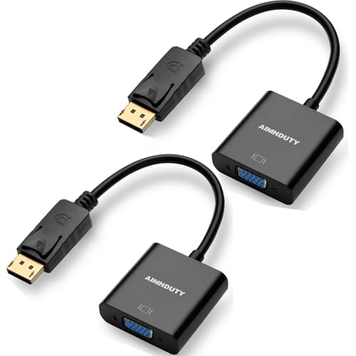 Displayport to VGA Adapter, 2-Pack Gold Plated DP Male to VGA Female Converter comptible with Computer, Desktop, Laptop, PC, Monitor, Projector, HDTV