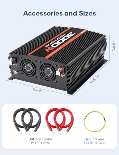 POTEK 3000W Power Inverter 4 AC Outlets DC 12V to 110V AC Car Inverter with 2 USB Port Black - size: 3000W-MSW