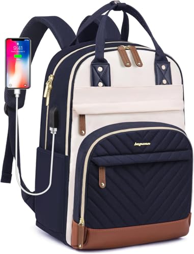 Laptop Backpack for Women Work Bookbag: 17.3 Inch College Backpacks with USB Charger School Book Bag Waterproof Travel Computer Back Pack Anti-Theft Casual Bookbags for Girls Teacher Nurse Navy Blue - color: 4-navy Blue, size: 17.3 Inch