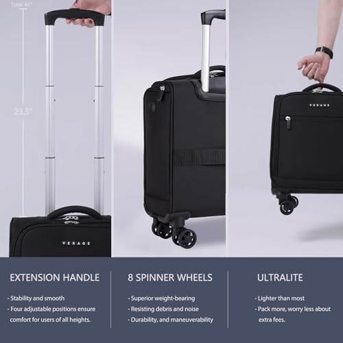 Verage Underseat Carry On Luggage with Wheels, 14.5-Inch Spinner Small Suitcase, Softside Lightweight Travel Bag for Men and Women, Airplane Carry On Bag, Black - color: Black, size: Basic Underseat