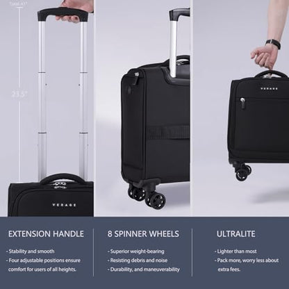 Verage Underseat Carry On Luggage with Wheels, 14.5-Inch Spinner Small Suitcase, Softside Lightweight Travel Bag for Men and Women, Airplane Carry On Bag, Black - color: Black, size: Basic Underseat