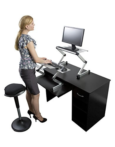 WorkEZ Adjustable Standing Desk Converter, Sit to Stand Desk Riser, Standing Desk for Laptop Monitor, Adjustable Height & Angle Negative Tilt, Silver - color: Silver