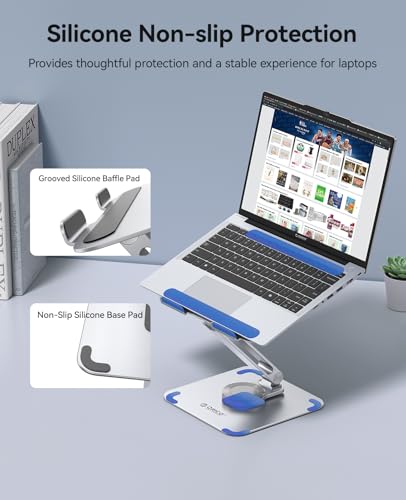 ORICO Adjustable Laptop Stand with 360° Rotating Base, Foldable Aluminum Alloy Laptop Riser for Desk, Compatible with MacBook Neo Air Pro, Dell, HP (Up to 17") - ST10, Silver - color: Silver
