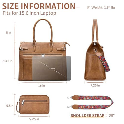 SYTRAH Laptop Tote Bag for Women, 15.6 inch Computer Purse | Faux Leather Laptop Tote with Satchel Purse, Fits 15.6" Laptop, 9-Pocket Organizer, 3-Way Convertible,Work & Casual - color: Brown