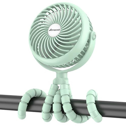 AMACOOL Baby Stroller Fan - 5000mAh Rechargeable, 3-Speed, Strong Yet Quiet, 360°Rotate Portable Clip on Fan for Travel, Car Seat, Crib, Bike, Treadmill, Beach Vacation Essentials - color: Green