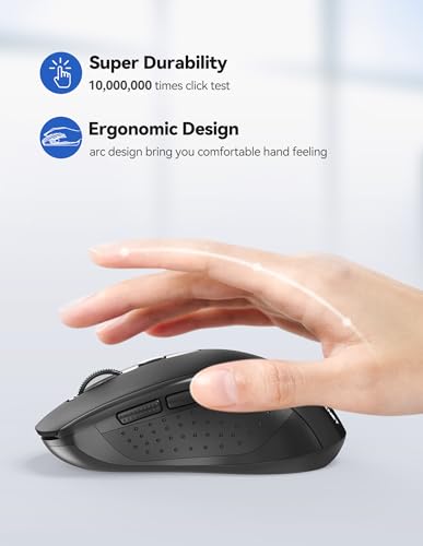 TECKNET 2-in-1 Bluetooth Mouse (BT 5.0/3.0+2.4Ghz), 6-Level 4000 DPI-Black | BT 5.0/3.0 & 2.4G wireless mouse with 4000 DPI, silent clicks, ergonomic design, and USB receiver for laptop and PC. - color: Bright Black
