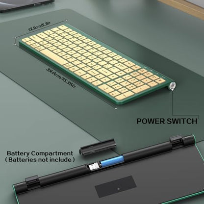 JOYACCESS Slim Compact Wireless Keyboard - Full-Size Silent Keys & Ergonomic Design, Number Pad & Dustproof Cover for Windows/Mac - Emerald Green - color: Emerald Green
