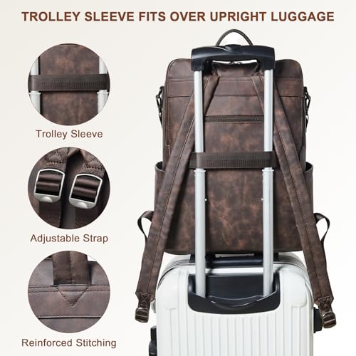 Laptop Backpack for Women 15.6 inch,Travel Leather Backpack Purse Nurse Teacher Carry on Backpack Computer Bag,Professional Water-Resistant College Business Work Casual Daypack,Nubuck Coffee - color: Nubuck Coffee