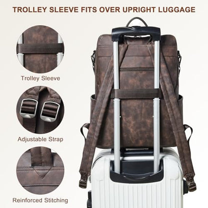 Laptop Backpack for Women 15.6 inch,Travel Leather Backpack Purse Nurse Teacher Carry on Backpack Computer Bag,Professional Water-Resistant College Business Work Casual Daypack,Nubuck Coffee - color: Nubuck Coffee