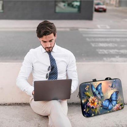 14" 15" Laptop Handle Bag Computer Bag,14.2" 15.4 inch Pouch Holder Notebook Sleeve Cover Compatible for Dell,Lenovo,Toshiba HP, Asus Notebook Messenger Briefcase-Blue butterfly - color: Blue Butterfly
