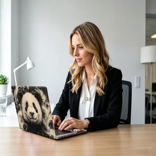 Black & White Panda Face Smoke Ink Universal Laptop Skin Sticker 3PCS, Protective Decal Trim-to-Fit 11.6" 13.3" 14" 15.6" Laptop Vinyl Cover, Removable Anti-Scratch Computer Decal Protector - color: Black & White Panda Face Smoke Ink
