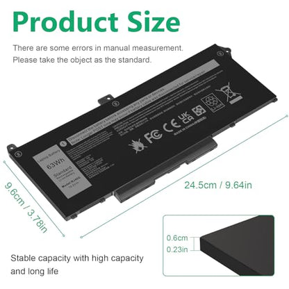 ASUNCELL RJ40G 63Wh Laptop Battery Replacement for Dell Latitude 15 5520 Latitude 14 5420 Precision 15 3560 Series M033W 01K2CF 075X16 WY9DX P137G P137G001 P104F P104F001 0WK3F1 0M3KCN 15.2V 3941mAh - size: RJ40G 10.83 × 5.12 × 0.73 in
