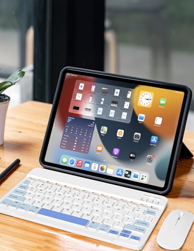 Wireless Keyboard and Mouse Combo, Rechargeable Bluetooth Keyboard & Wireless Mouse with 2.4 GHz USB Receiver, Compatible with iPad, Smartphone, PC, Laptop, Windows/iOS/Android - color: White and Blue