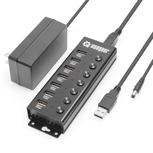7 Port USB 3.2 Hub – 10Gbps 48W Charging Hub with Individual On/Off USB Ports for Laptop, PC, Desktop, 12V/4A Power Adapter with Type-A to Type-B Cable (3ft), Computer Accessories - style: 7 Port Hub w/Power Switches
