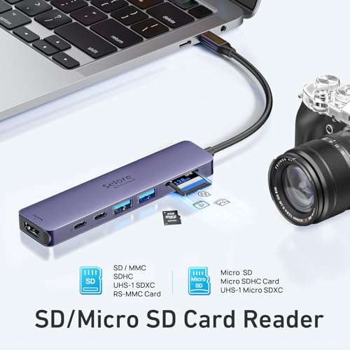 USB C Hub HDMI Adapter for MacBook Pro/Air, 7 in 1 USBC Dongle with HDMI, microSD/SD Card Reader, USB C Data Port,100W PD, and 2 USB 3.0 Compatible for MacBook Pro/Air, Dell XPS, Lenovo Thinkpad. - color: Purple
