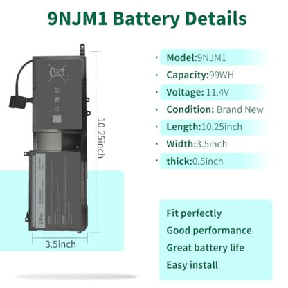 99Wh 9NJM1 Battery Replacement for Dell Alienware 17 R4 R5 15 R3 R4 | Alienware 15 2018 ALW17C-D1758 P31E P31E001 P31E002 P69F P69F001 P69F002 Series 9NJMI 44T2R MG2YH 01D82 546FF 11.4V