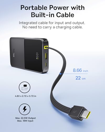 Baseus Laptop Portable Charger 100W 20000mAh 22.5W PD Fast Charging 10000mAh Power Bank Built-in Braided USB C Cable
