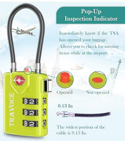 Search Alert TSA Approved Travel Combination Luggage Cable Locks for Suitcase, Gym Locker,Toolbox,Backpack 1,2,4,6 &10 pk (Lime 4 Pack) - color: Lime 4 Pack