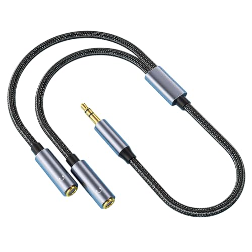 Adapter Cables for Headphones, 1 Male to 2 Female Adapter | Gold-Plated Nylon Braided Stereo Aux Cord for Phones, Laptops, Tablets, Gaming Headsets, Speakers (No Mic)