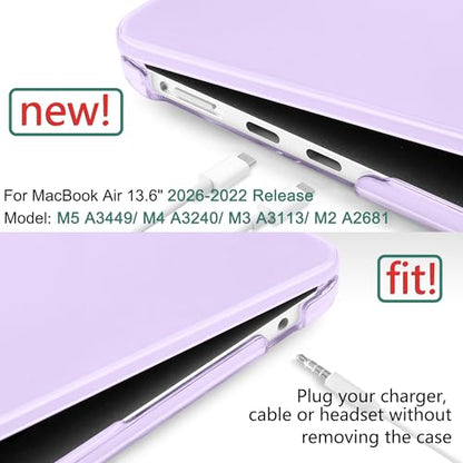 DONGKE Compatible with MacBook Air 13 inch Case M5 M4 M3 M2 2026 2025 2024-2022 A3449 A3240 A3113 A2681, Plastic Hard Shell & Keyboard Cover for MacBook Air 13.6 inch, Crystal Purple - color: Crystal Light Purple