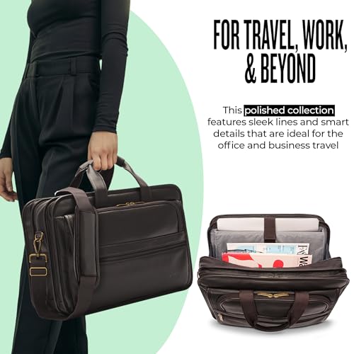 Solo New York Briefcase - Laptop Carrying Bag for Women & Men, Brief for Travel & Work, Padded Shoulder Strap, Premium Leather Body, Fits 15.6" Computer - Espresso