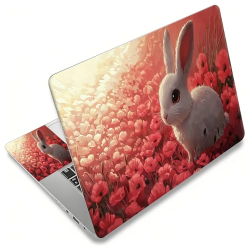Laptop Skin Sticker Decal, Universal Reusable Vinyl Laptop Cover for 12" 13" 13.3" 14" 15" 15.4" 15.6" Notebook PC, Waterproof Scratch-Resistant with 2 Wrist Pads, Easy to Apply & Remove,Flower Rabbit - color: Flower Rabbit