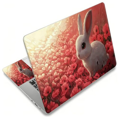 Laptop Skin Sticker Decal, Universal Reusable Vinyl Laptop Cover for 12" 13" 13.3" 14" 15" 15.4" 15.6" Notebook PC, Waterproof Scratch-Resistant with 2 Wrist Pads, Easy to Apply & Remove,Flower Rabbit - color: Flower Rabbit