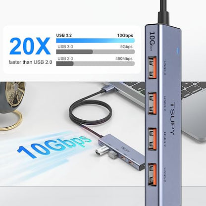 USB Hub 3.2, TSUPY USB Splitter 10Gbps 4 USB 3.2 Ports with 4ft Extension Cable,Ultra-Slim Aluminium USB 3.2 Gen 2 HUB Fast Data Transfer USB Port Extender for MacBook,Chromebook,Mobile HDD,Laptops - size: 10Gbps 4 USB 3.2 Ports Aluminium