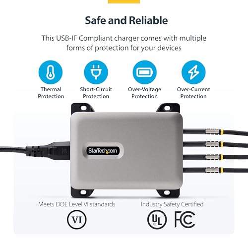 StarTech 4-Port 240W GaN USB-C Charging Station, iPhone 16/15/Pro, iPad Pro | 240W GaN Charger Block for MacBook Pro/Air, Dell XPS, Pixel and more, 424DNA-USB-C-CHARGER