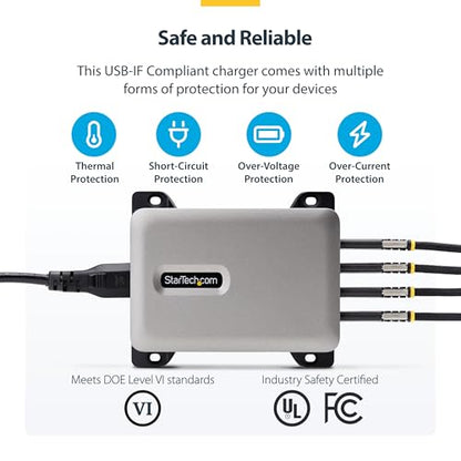 StarTech 4-Port 240W GaN USB-C Charging Station, iPhone 16/15/Pro, iPad Pro | 240W GaN Charger Block for MacBook Pro/Air, Dell XPS, Pixel and more, 424DNA-USB-C-CHARGER