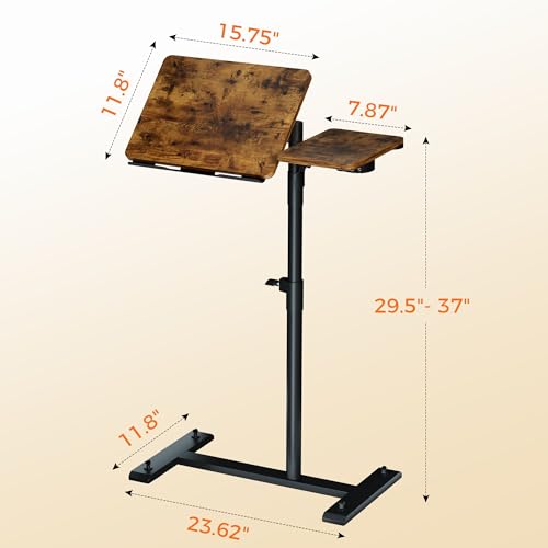 Aothia Small Standing Desk Rolling Table Adjustable Height, Laptop Mobile Stand with Wheels, Overbed Table, Portable Computer Workstation with Tiltable Desktop for Teacher Classroom Home Office, Brown - color: Brown