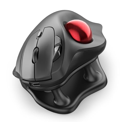 Nulea M511 Wireless Trackball Mouse, Rechargeable Ergonomic Thumb-Control Mouse with Tilt Stand, Smooth & Precision Tracking, 3 Device Connection (Bluetooth or USB Receiver), for PC/Mac/Laptop-Red - color: A-Red