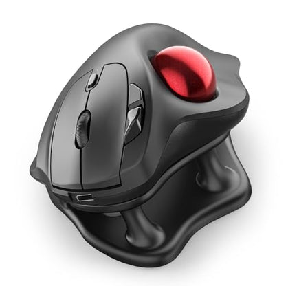 Nulea M511 Wireless Trackball Mouse, Rechargeable Ergonomic Thumb-Control Mouse with Tilt Stand, Smooth & Precision Tracking, 3 Device Connection (Bluetooth or USB Receiver), for PC/Mac/Laptop-Red - color: A-Red