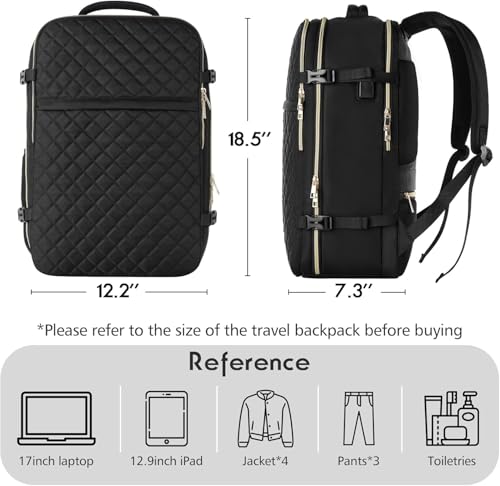 Large Travel Backpack Women, Flight Approved Carry On Backpack, Water Resistant Anti-Theft Casual Daypack School Bag Fit 17 Inch Laptop with USB Charging Port, Black - color: Black, size: 17.3 inch